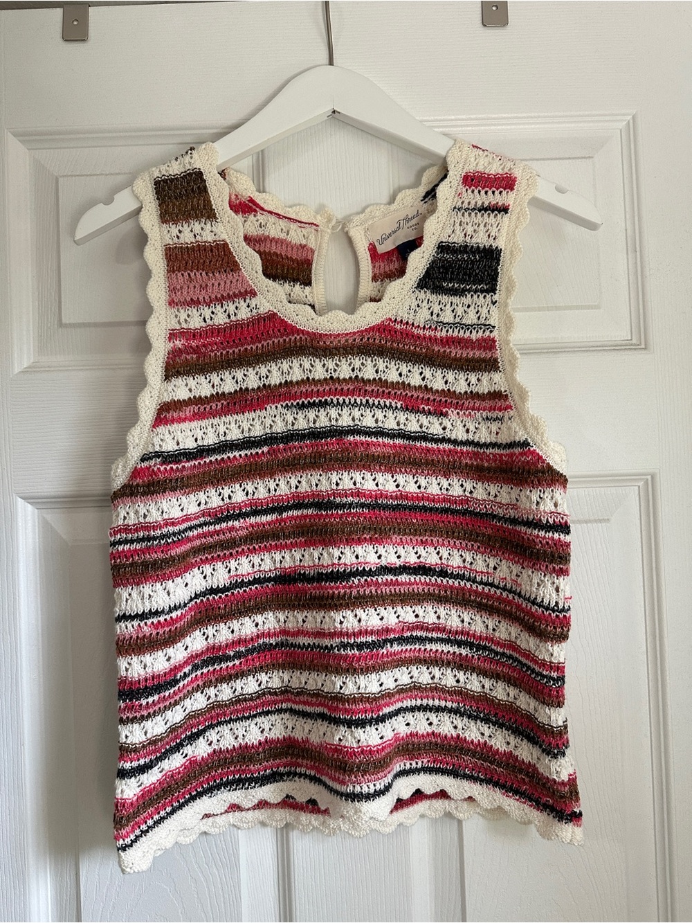 Striped Knit Sleeveless Top in Cream and Red - Women's